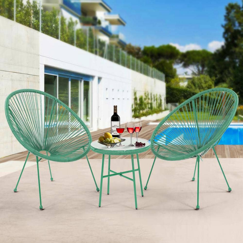 3 -Piece Green Patio Metal Outdoor Bistro Conversation Set with Side Table,