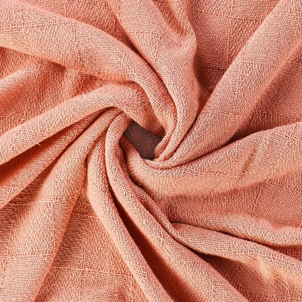 Coral Pink Organic Cotton Throw Blanket with Fringe