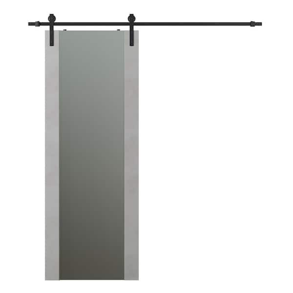 Belldinni Vona 202 32 in. x 96 in. Full Lite Frosted Glass Light Urban Finished Composite Wood Sliding Barn Door with Hardware Kit