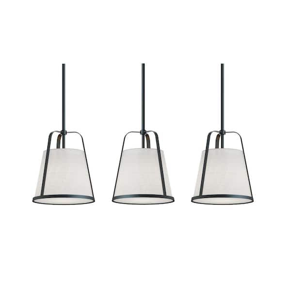 Lizzette 60-Watt 3-Light Black Pendant Light with White Fabric Shade