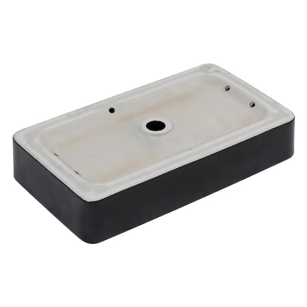 24 in. W x 16 in. D Rectangle Black Ceramic Bathroom Vessel Sink Above Counter Porcelain Art Basin