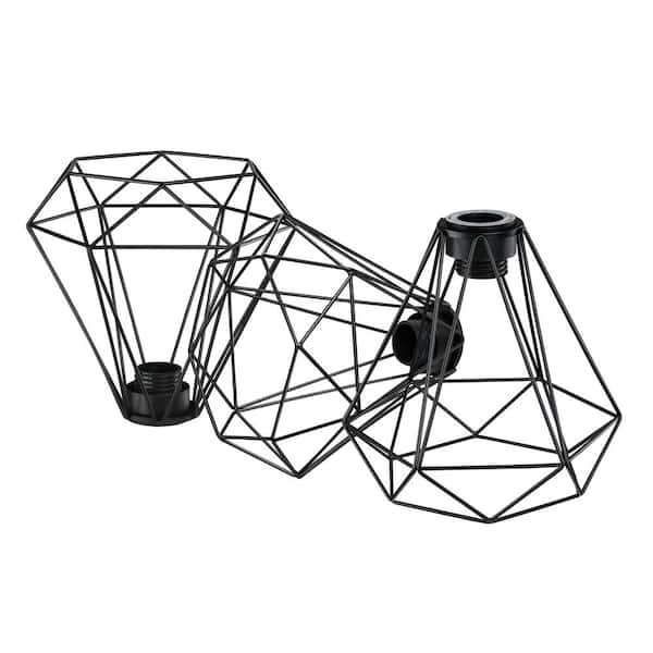 Ding 8 in. Metal Wire Cage Black Pendant Lamp Shade with 2.25 in. Lip Fitter Not included (3-Pack)