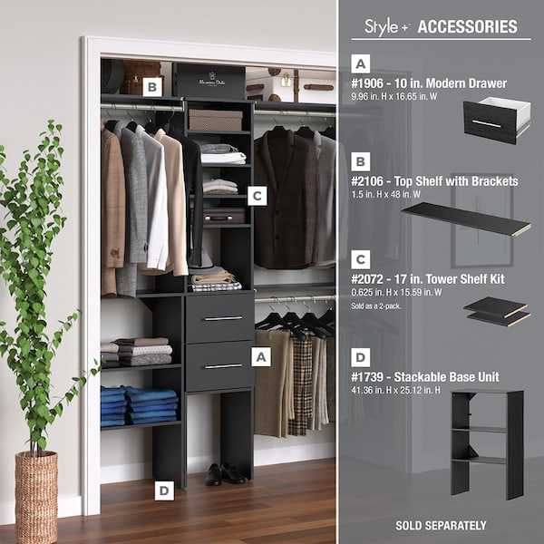ClosetMaid 4364 Style+ 72 in. W - 113 in. W Noir Narrow Wood Closet System - 3