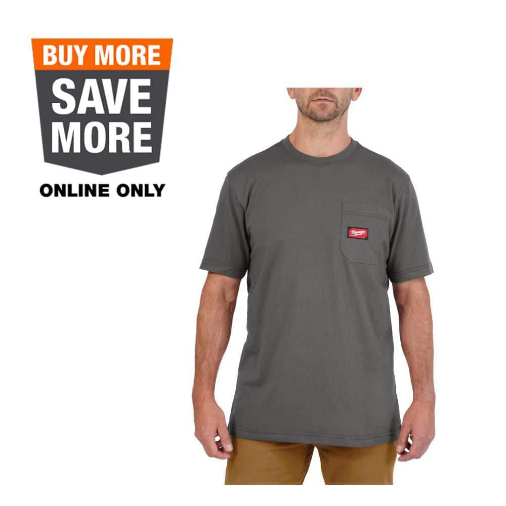 Milwaukee Men's X-Large Gray GRIDIRON Cotton/Polyester Short-Sleeve Pocket  T-Shirt 605G-XL - The Home Depot