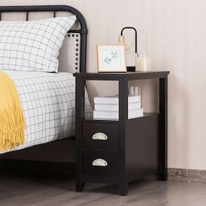 24 in. H x 12 in. W x 23.5 in. D End Bedside Table Rectangular Nightstand w/ 2-Drawers & Shelf Espresso Black (Set of 2)