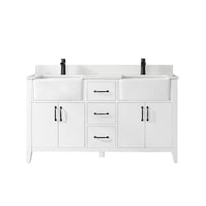 60 in. W x 22 in. D x 33.9 in. H Bathroom Vanity in White with White Stone Composite Countertop without Mirror