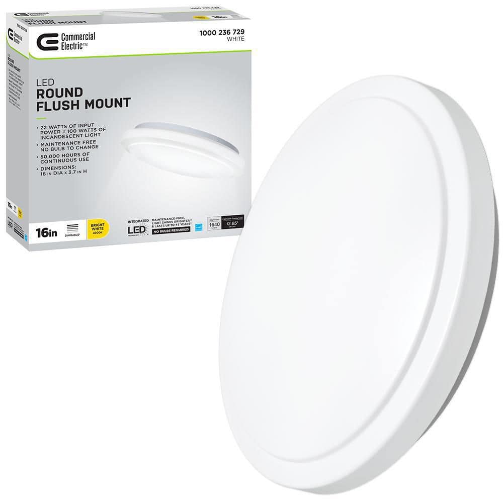 Commercial Electric 16 in. Bright White Round LED Flush Mount Ceiling Light Fixture 1640 Lumens 4000K Dimmable STAR Rated 54075341 - The Home Depot