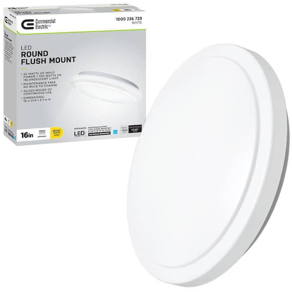 Commercial Electric in. Bright White Round LED Flush Ceiling Light 1640 Lumens 4000K 22-Watt Dimmable ENERGY STAR Rated 54075341 The Home Depot