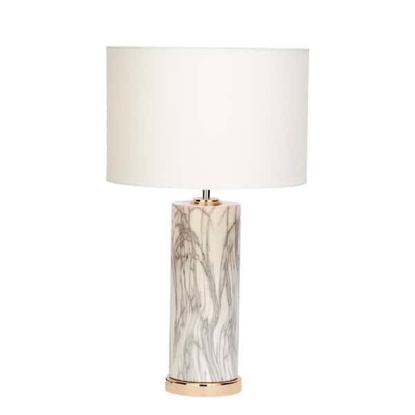 Decmode Contemporary 26 Inch Ceramic Table Lamps With White Drum Shades - Set of 2, Bronze