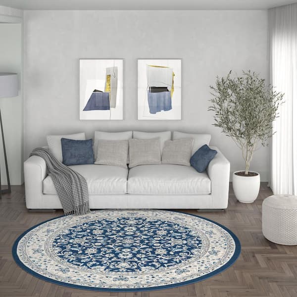 Madison Floral Dark Blue 8 ft. Round Indoor Area Rug
