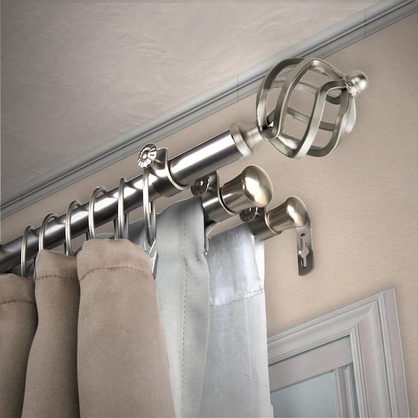 EMOH 13/16" Dia Adjustable 66" to 120" Triple Curtain Rod in Satin Nickel with Bianca Finials
