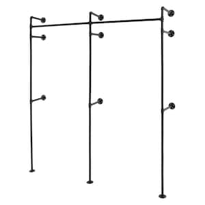 Black Metal Iron Pipe Clothes Rack Wall Mounted Clothes Display Rack 75 in. W x 86 in. H