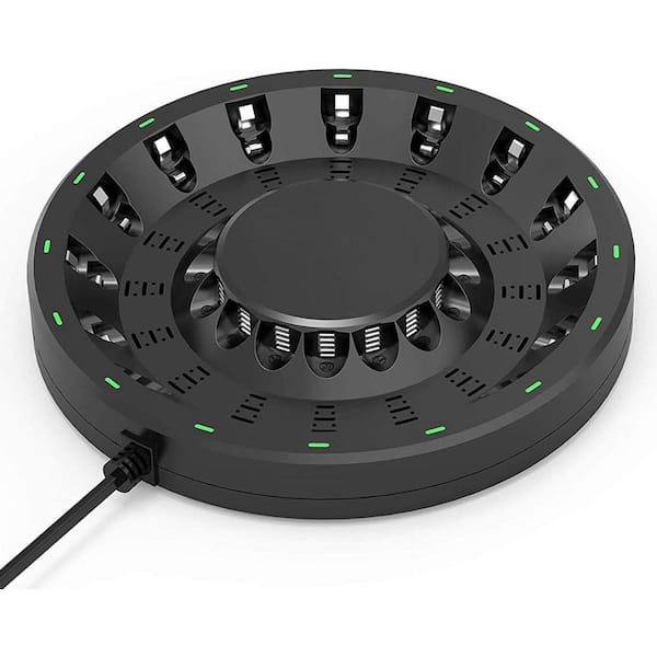 Black 16 Bay AA AAA Battery Charger with Smart LED Light and Plug
