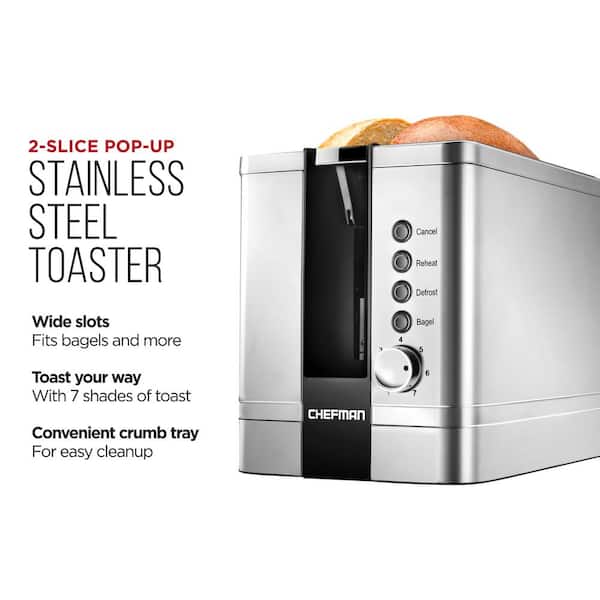 Chefman 1500 W 4-Slice Stainless Steel Digital Long Slot Toaster with  Touchscreen, Bagel Mode, and plus 10 Button RJ31-SS-T-LS - The Home Depot