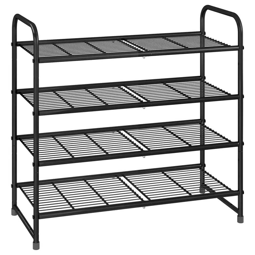 25.5 in. H 12-Pair 4-Tier Black Metal Shoe Rack shoes-624 - The Home Depot