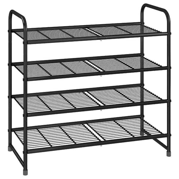 25.5 in. H 12-Pair 4-Tier Black Metal Shoe Rack shoes-624 - The Home Depot