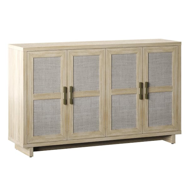 Twin Star Home Bishop Oak MDF 59.5 in. Coastal Sideboard with Linen Inspired Accents