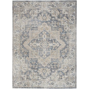 Astra Machine Washable Grey/Blue 5 ft. x 7 ft. Distressed Traditional Area Rug