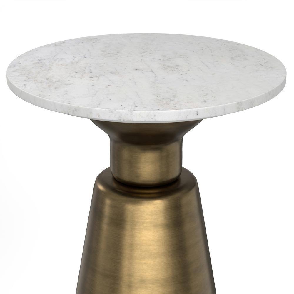Leyla 16" Antique Brass Metal Side Table with White Marble Top