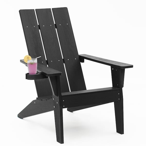 Mximu Oversize Modern Black Plastic Outdoor Patio Adirondack Chair with Cup Holder