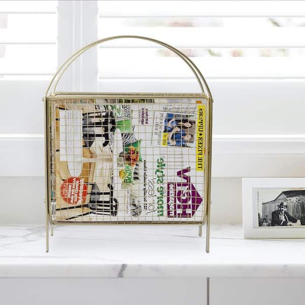 Gold 11.5 in. x 15 in. Metal Freestanding Magazine Rack