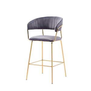 Tristan Gold Plated with Gray Velour Bar Chairs (Set of 2)