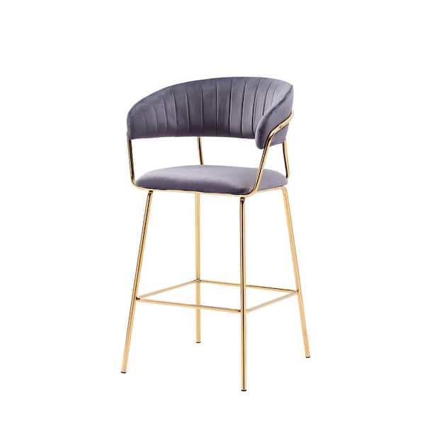 Best Master Furniture Tristan Gold Plated with Gray Velour Bar Chairs (Set of 2)