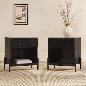 Modern Reeded Black 1-Drawer Wood and Metal 22 in. W Exposed Leg Nightstand (Set of 2)