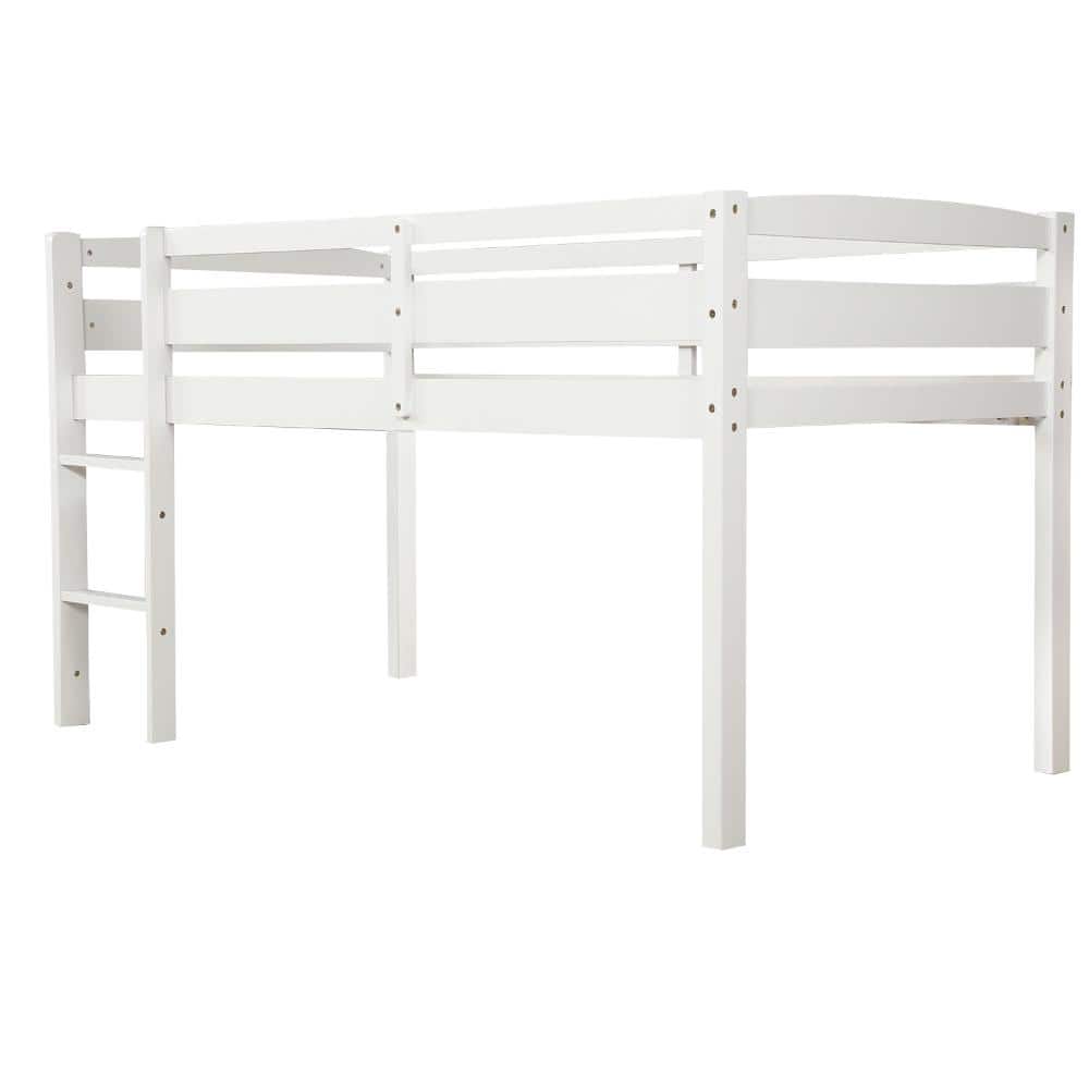 White Solid Wood Twin Loft Bed Frame with Ladder and Storage Space durable construction easy to install price history on PriceWatchPro