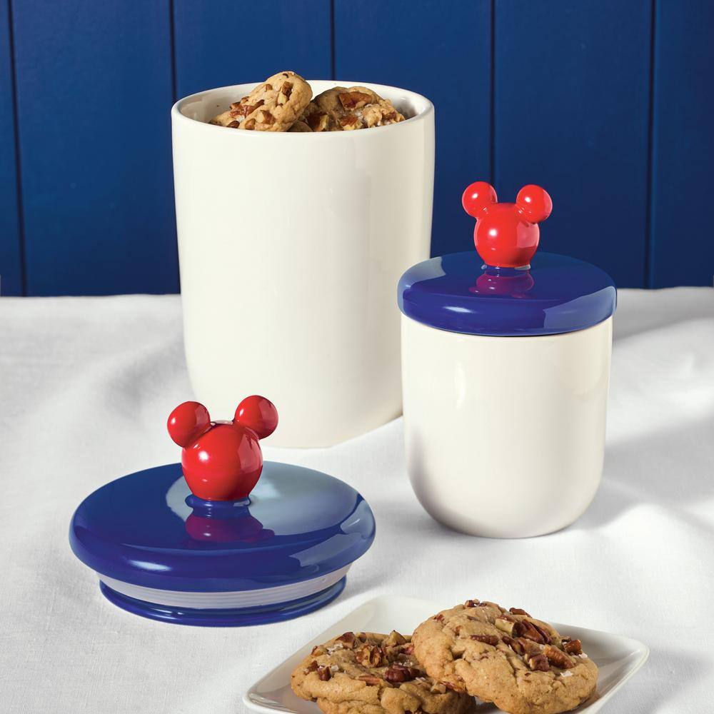 Bon Voyage White Ceramic Food Storage Jar Set with Red and Blue Lids