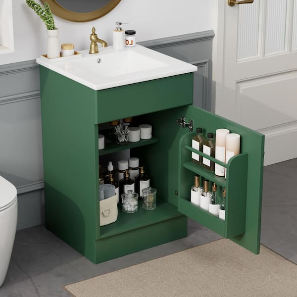 20 in. W x 18.3 in. D x 32.2 in. H Single Sink Freestanding Bath Vanity in Green with White Ceramic Top