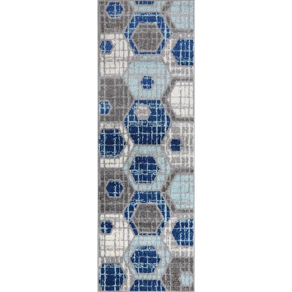 L'Baiet Amoura Blue Geometric 2 ft. x 6 ft. Runner Rug