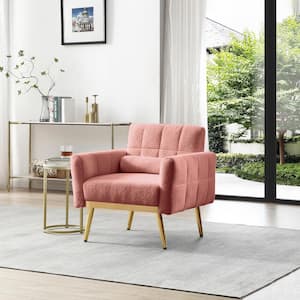 29.3 in. W x 26.4 in. D x 31.1 in. H Pink Plywood Linen Cabinet with Teddy Fabric Accent Chair and Metal Legs