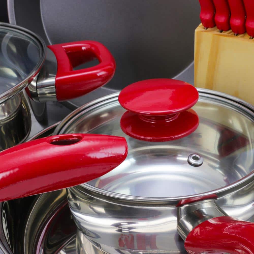 MegaChef 22-Piece Red Non-Stick Stainless Steel Cookware Set