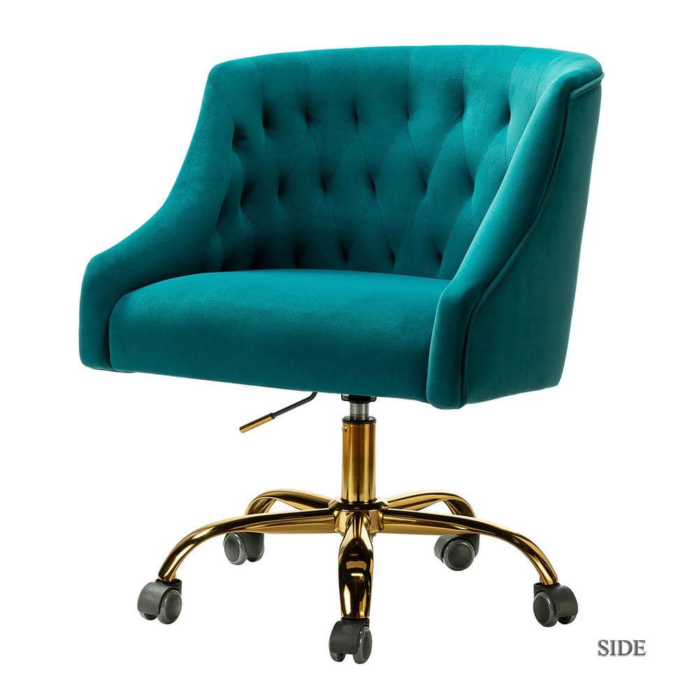 JAYDEN CREATION Lydia 24.5 in. Mid-Century Modern Turquoise Velvet Tufted Hand-Curated Task Chair -  CHM6030-TURQUOI