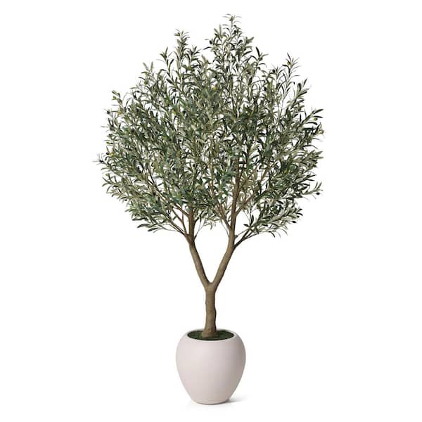8 ft. Artificial Olive Tree with Large White Planter, Faux Olive Silk Tree for Indoor Outdoor Home Decor