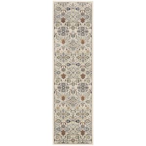 Green and Ivory 2 ft. x 8 ft. Floral Power Loom Runner Rug