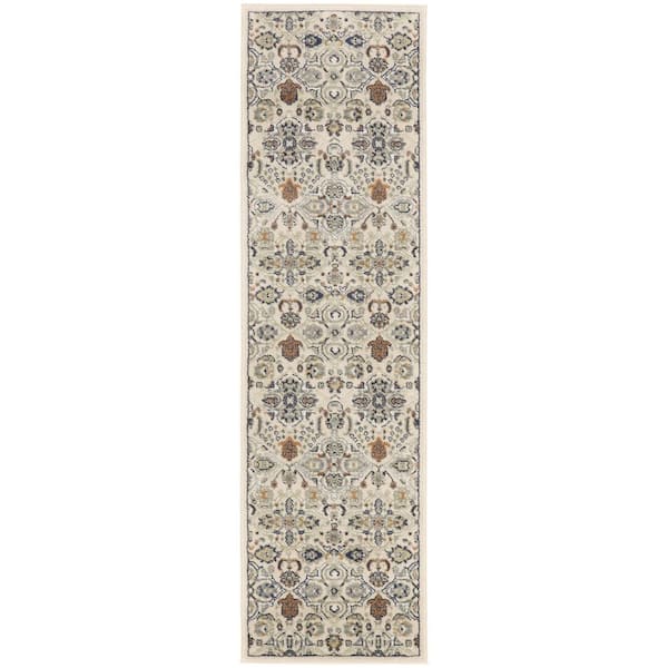 HomeRoots Green and Ivory 2 ft. x 8 ft. Floral Power Loom Runner Rug