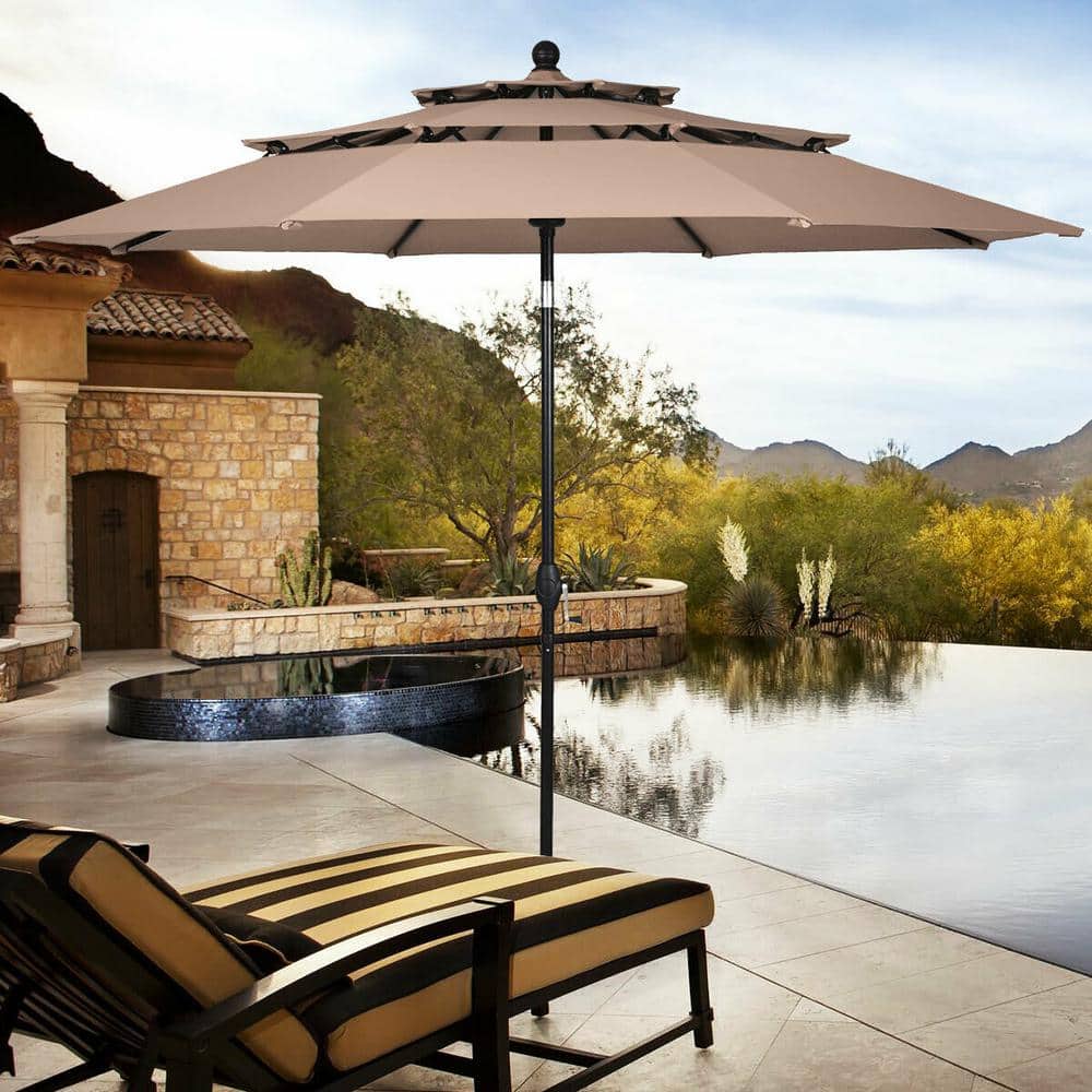 FORCLOVER 10 ft. 3-Tier Aluminum Market Patio Umbrella with FORCLOVER 10 ft. 3-Tier Aluminum Market Patio Umbrella with