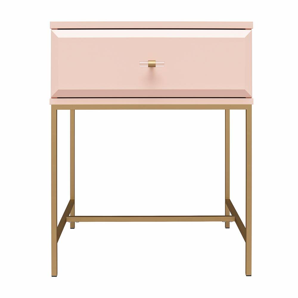 Effie Pale Pink 1-Drawer Nightstand with Gold Accents