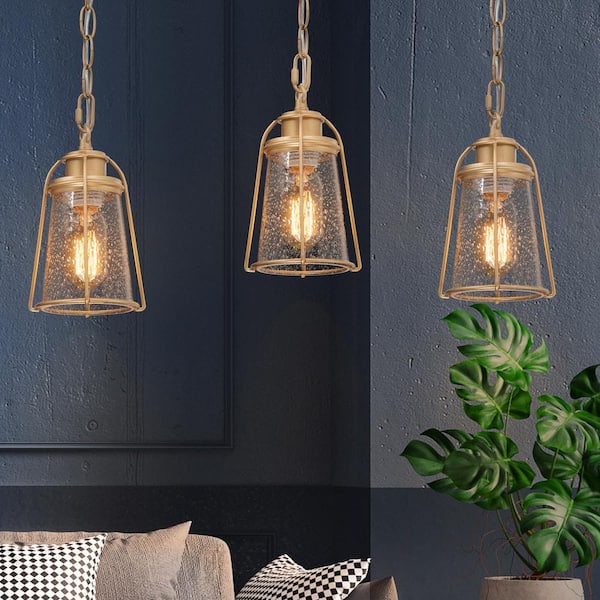Modern Farmhouse Pendant Light Nova 6.5 in. 1- -Light Gold Modern DIY Pendant Light With Seeded Glass Shade
