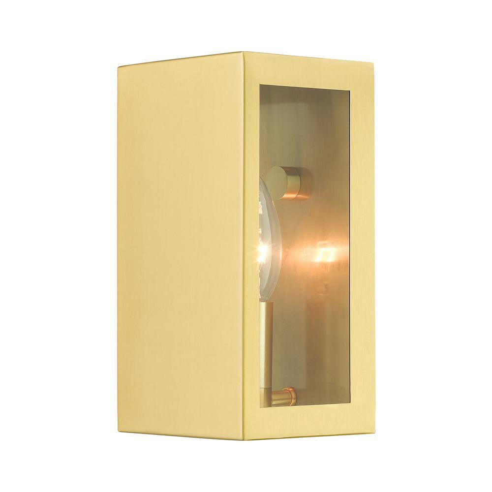 Satin Gold Stainless Steel 1-Light Outdoor Sconce with Clear Glass