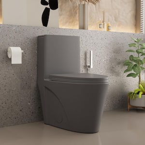 1-Piece 0.8/1.28 GPF Dual Flush Elongated Toilet in Light Grey Seat Included