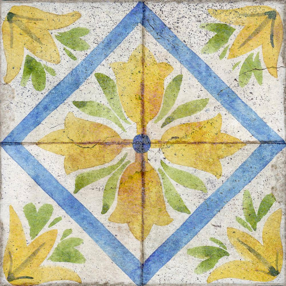 Vinyl Floor Mat - Yellow + Teal Flower Tile Pattern – BSEID