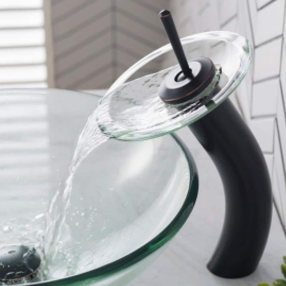 UPC 812679010064 product image for Single-Tone 16.5 in. Round Vessel Bathroom Sink in Clear Glass with Waterfall Fa | upcitemdb.com