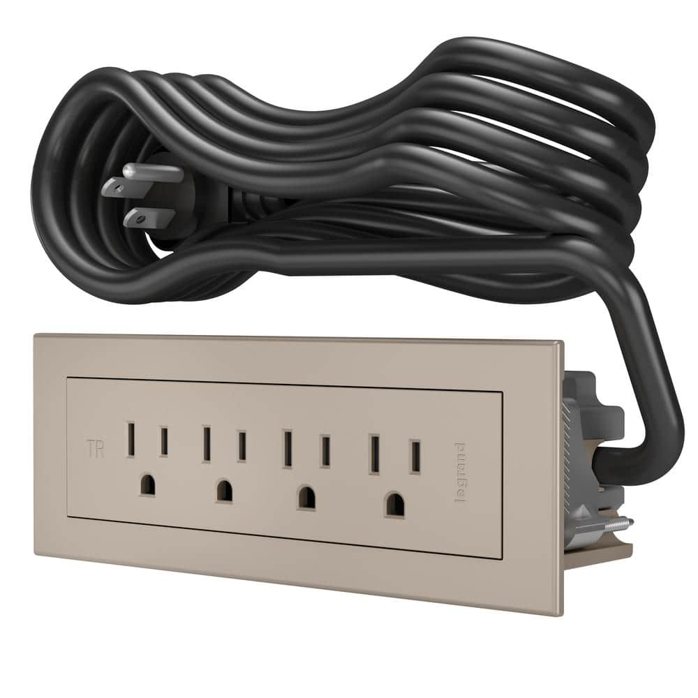 Legrand 10 ft. Cord 15 Amp 4-Outlet radiant Recessed Furniture Power Strip, Nickel