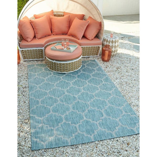 Outdoor Trellis Aquamarine 10 ft. x 14 ft. 1 in. Area Rug