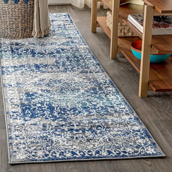 Modern Persian Vintage Medallion Navy /Light Gray 2 ft. x 8 ft. Runner Rug