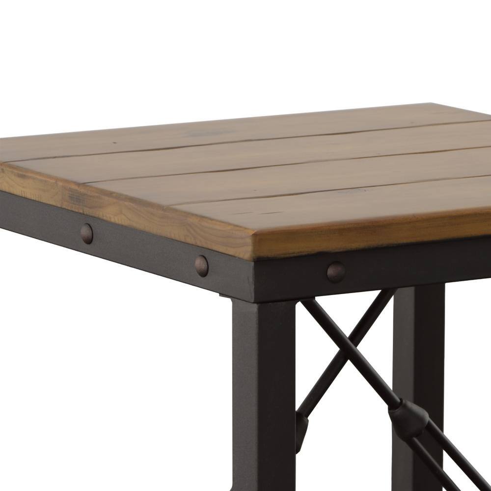Antiqued Honey Brown Industrial Square End Table