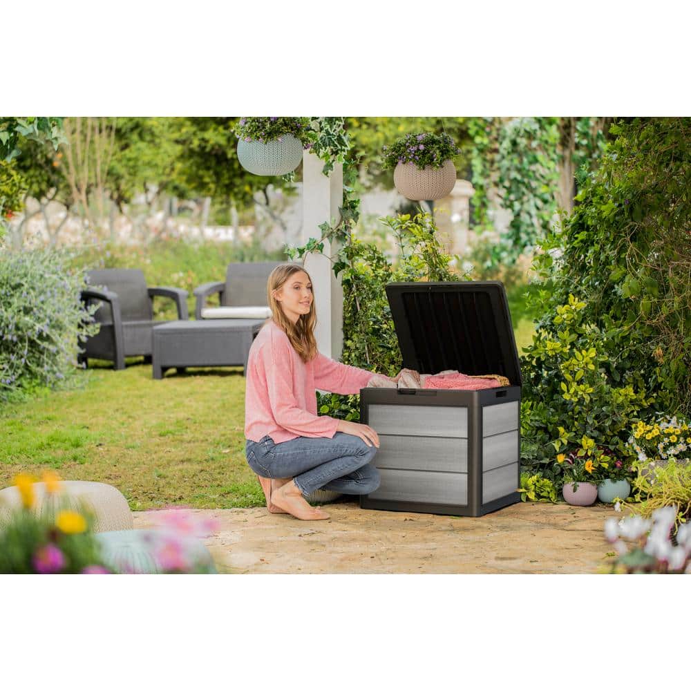Keter 30 Gallon Gray and Black Lockable Resin Deck Box